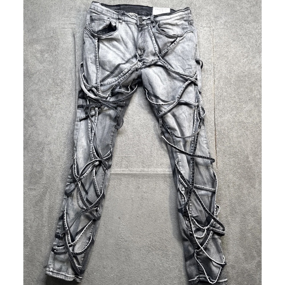 FWRD Denim gray rope detail stacked jeans‎ 34x32 distressed streetwear fit